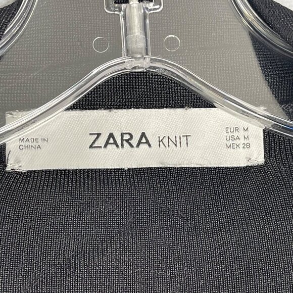 Zara‎ Knit Open Front Cardigan Women's M Black Travel Slinky Scallop Hemline - Picture 5 of 10